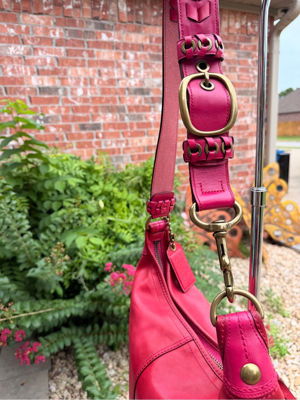 Vintage Y2K Coach #11423 Bleecker Tattersall Large Hot Pink Bucket Bag with - Picture 5 of 16